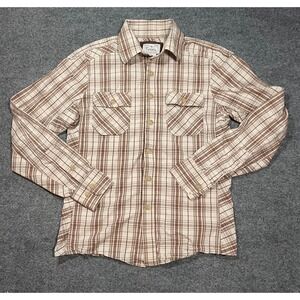 Fossil Mens Plaid Long Sleeve Button Up Shirt Size Medium Cotton Brown Utility